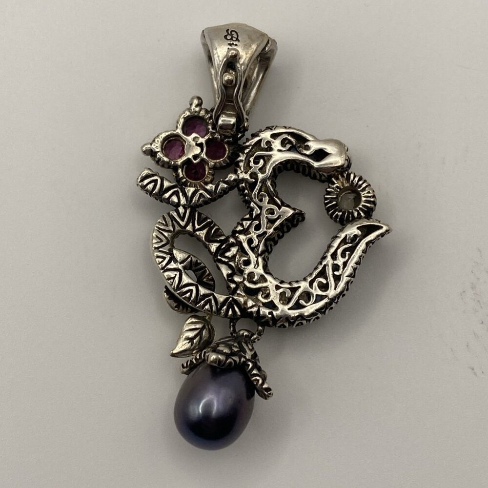 Barbara Bixby Sterling Silver 18K Gemstone Om Enhancer Pendant Pearl Topaz Garne - Picture 3 of 8